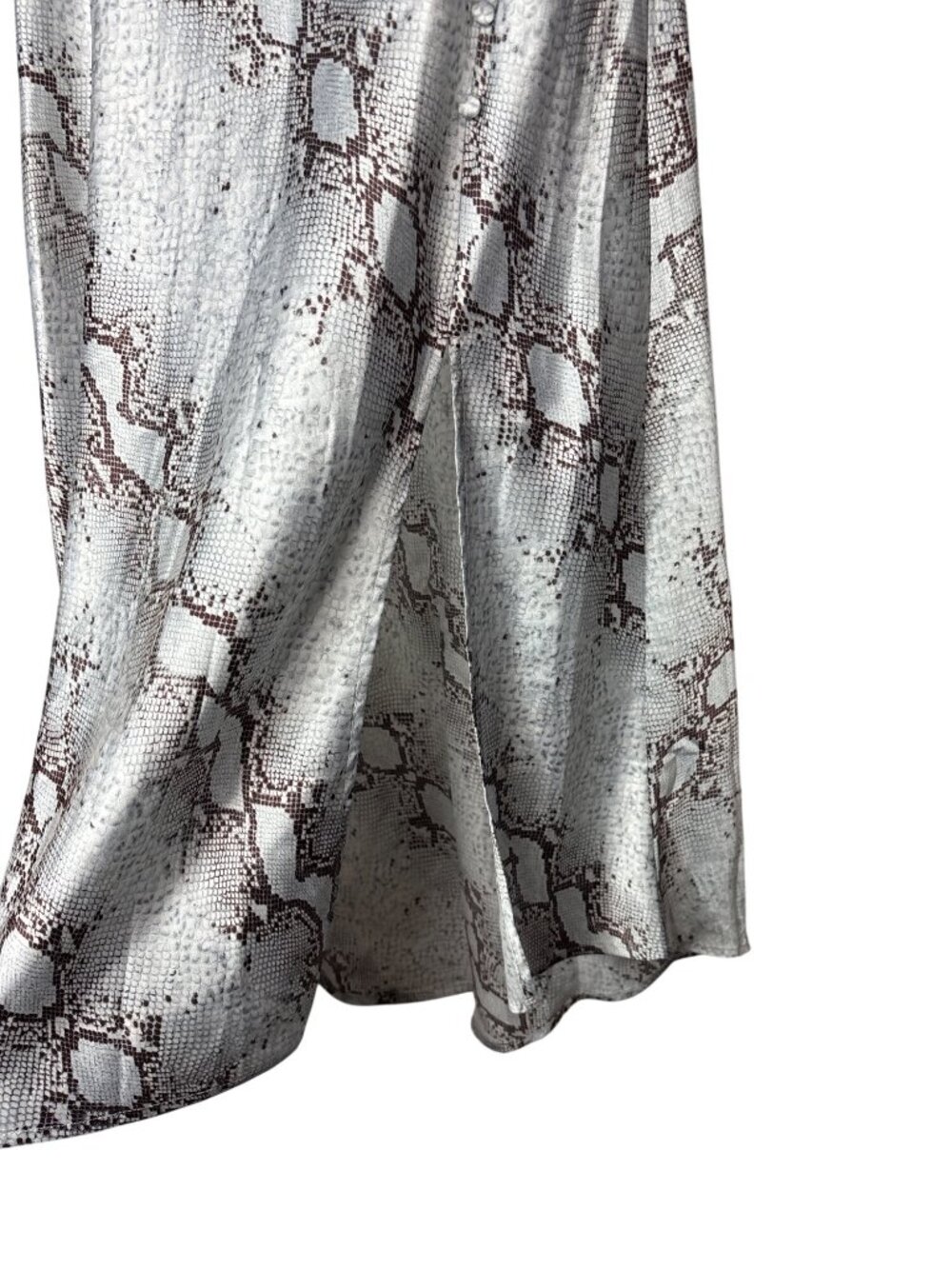 TCEC Midi Skirt Size L High Low Satin Reptile Print Faux Buttons Slit - Picture 4 of 8